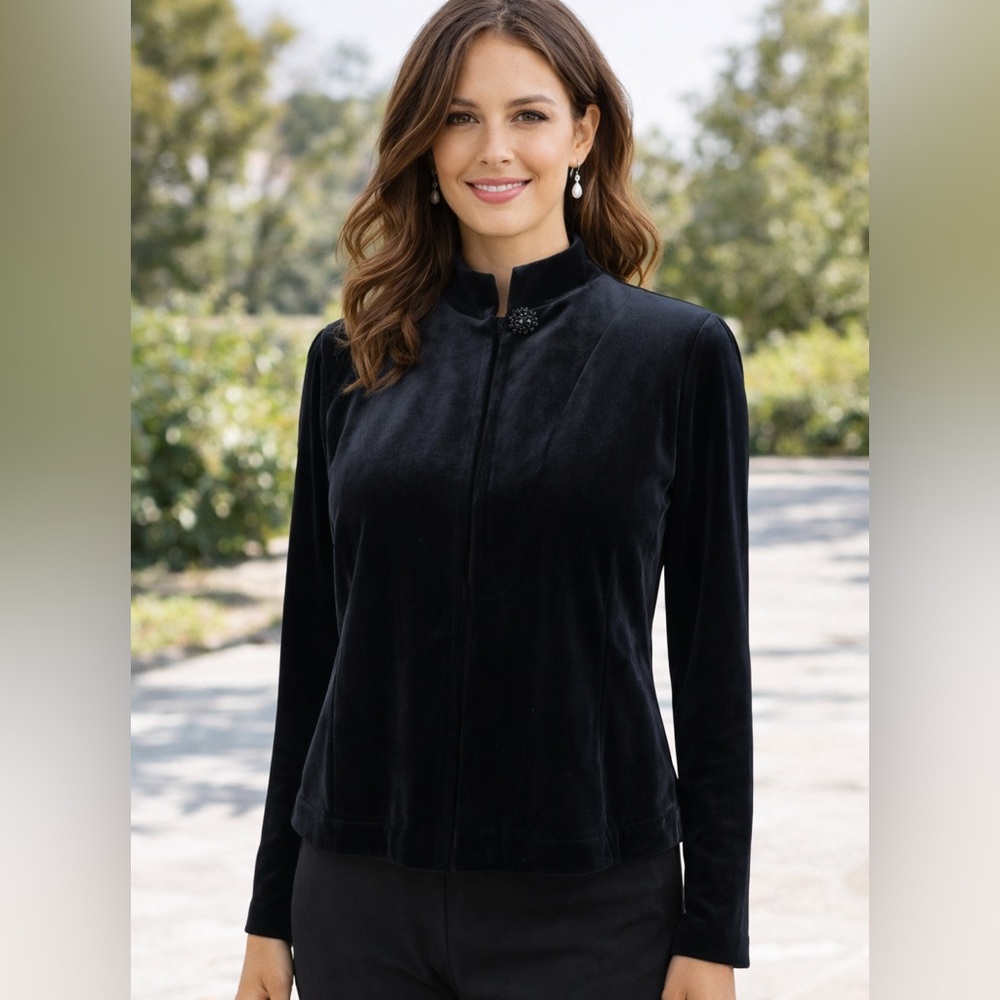 Chicos Black Velvet Jacket Elegant Blazer Vintage Button Detail Size 0 Chic